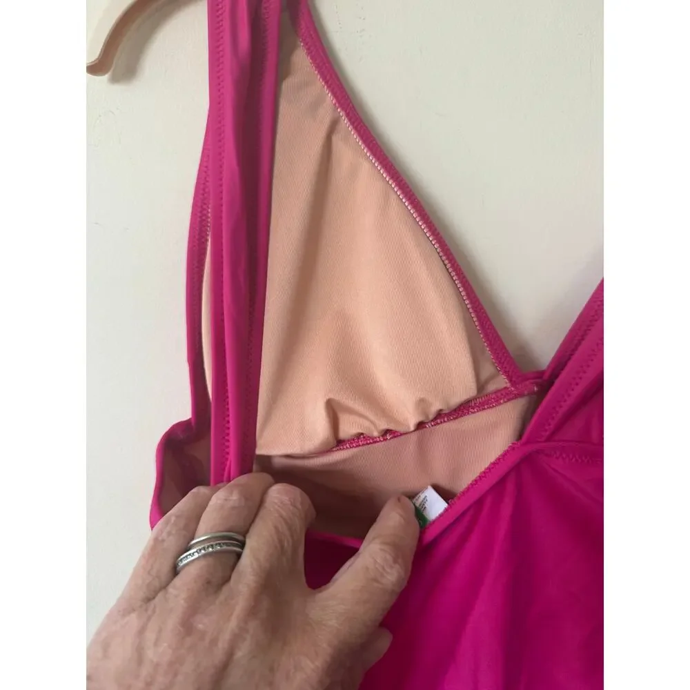 NWT J. Crew Ruched V-neck One-Piece Swimsuit Women's 6 Radiant Fuchsia Pink